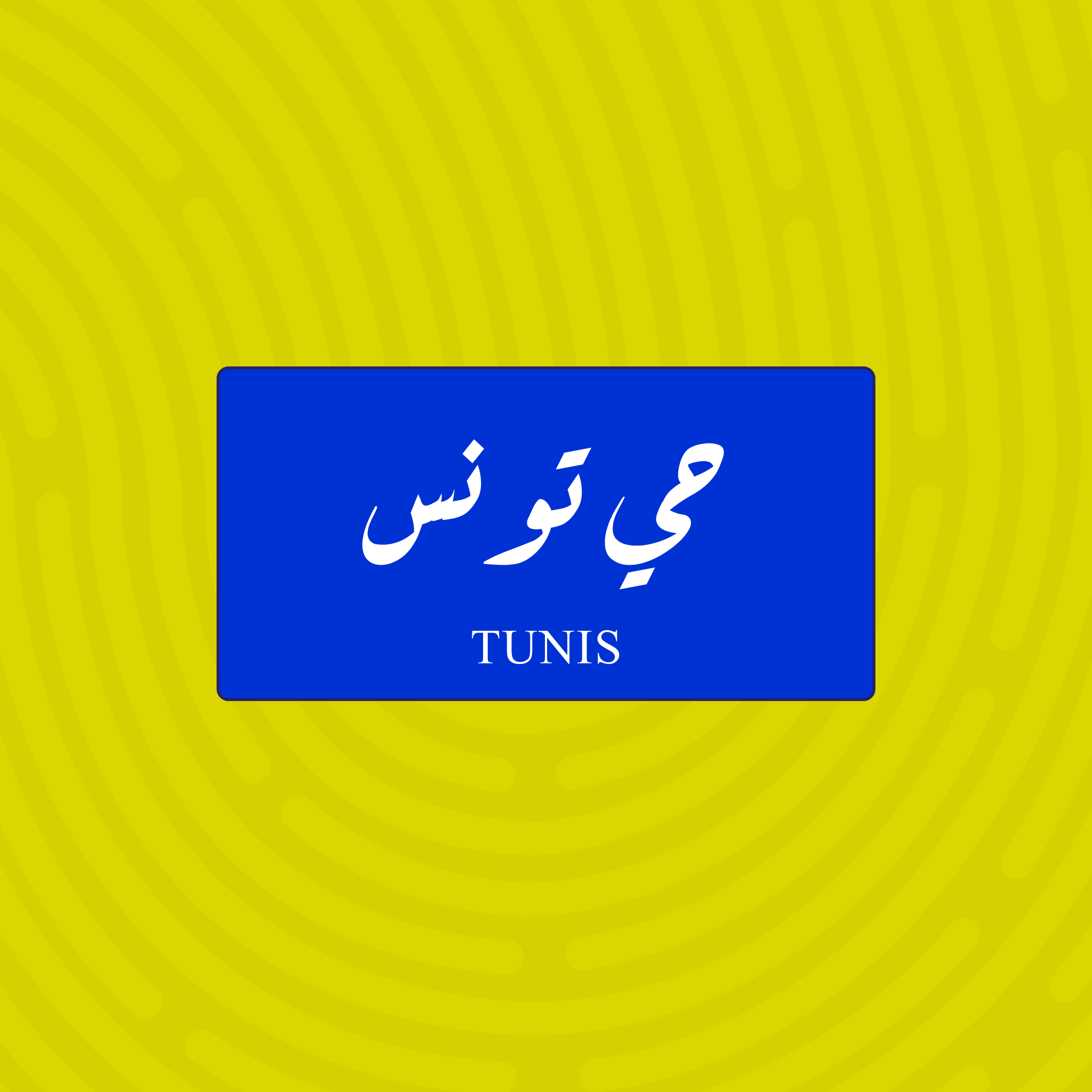 لوحة خشبية باسم حي تونس - تصميم عراقي أزرق وأبيض
